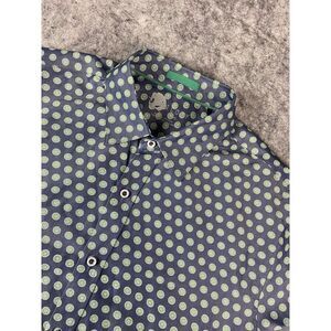 NICOBY Casual Button Up Golf Shirt Mens Size L Blue & Green Lime Geometric Print
